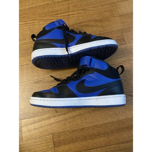Nike Court Borough Mid 2 Blue Black Kids Boys Sneakers Shoes High Top Siz 4Y EUC